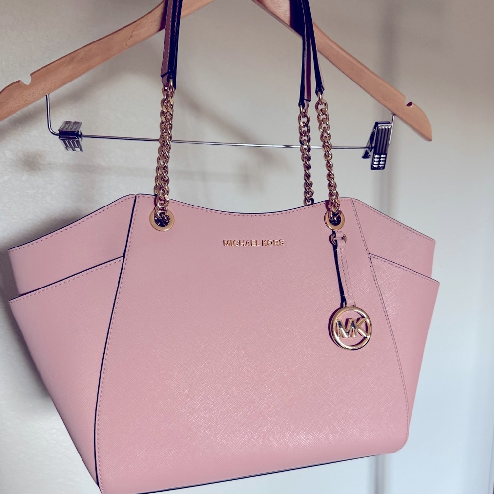 Michael Kors Jet Set Travel Large Chain Tote Powder Blush Pink Saffiano